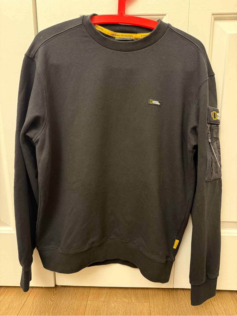 National Geographic Men's Black Crewneck Sweatshirt with Yellow Logo Accents
